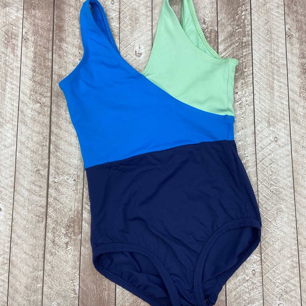Colorblocked Leotard in Blue and Mint-Large Child (LC)
